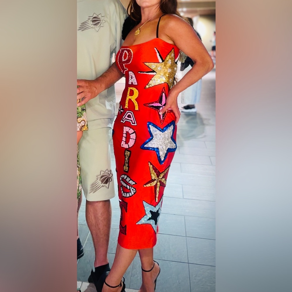 Discount universe paradise beaded orange dress szM